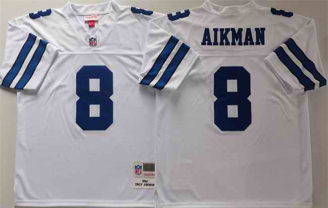 Men's Dallas Cowboys #8 Troy Aikman White Throwback Stitched Football Jersey